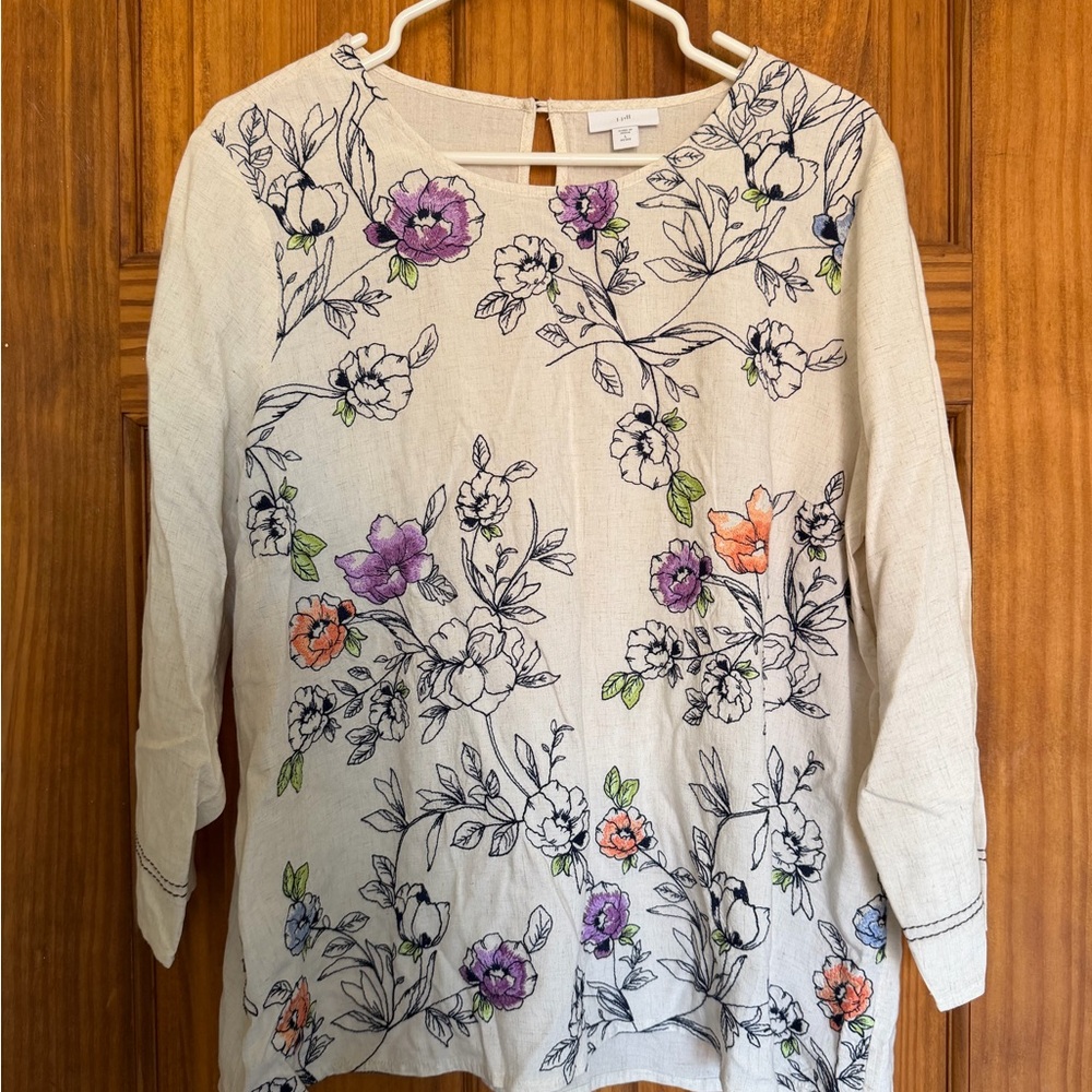 J. Jill women’s botanical garden Embroidered linen blend top - Picture 2 of 10